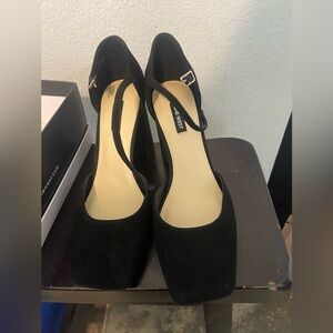 Nine West Black Suede Square-Toe Mary Jane Heels